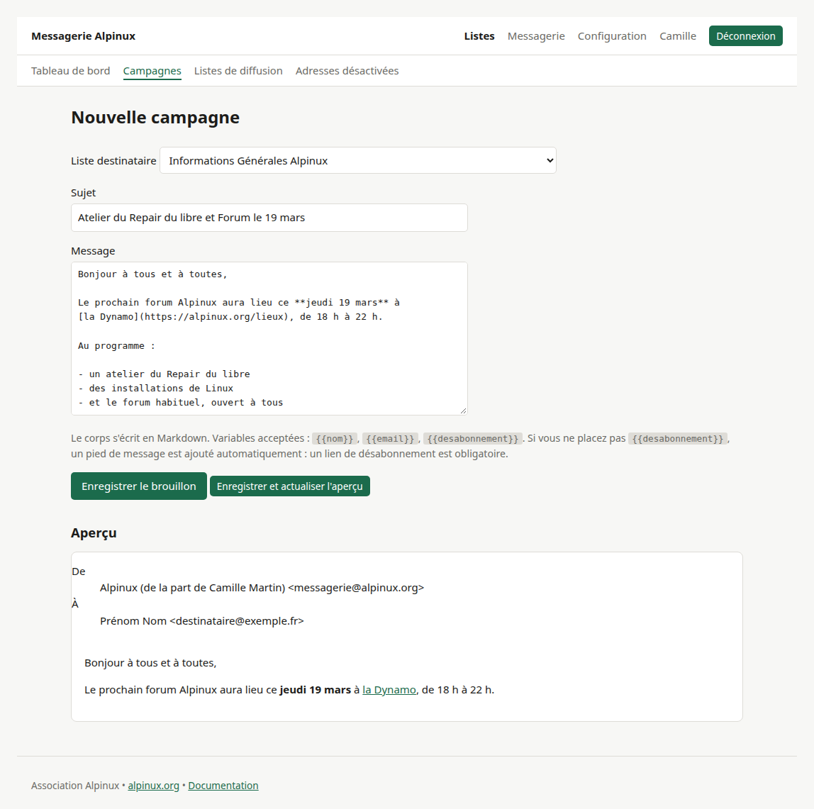 La rédaction, avec l'aperçu de ce qui partira