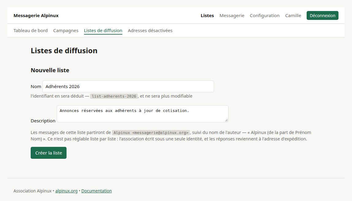 Créer une liste : le nom et la description suffisent