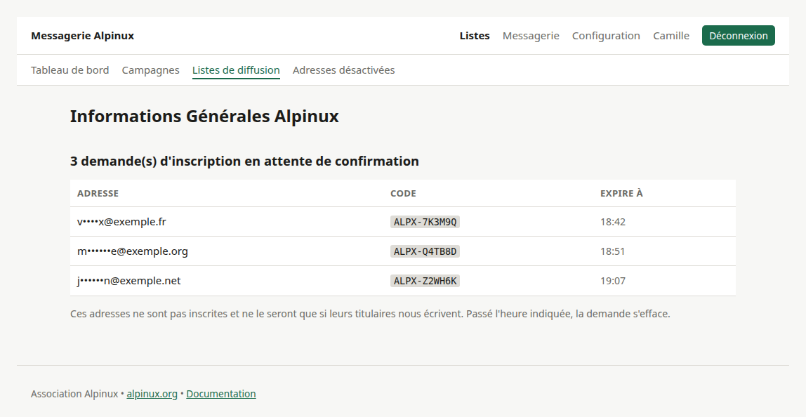 Les demandes en attente de confirmation
